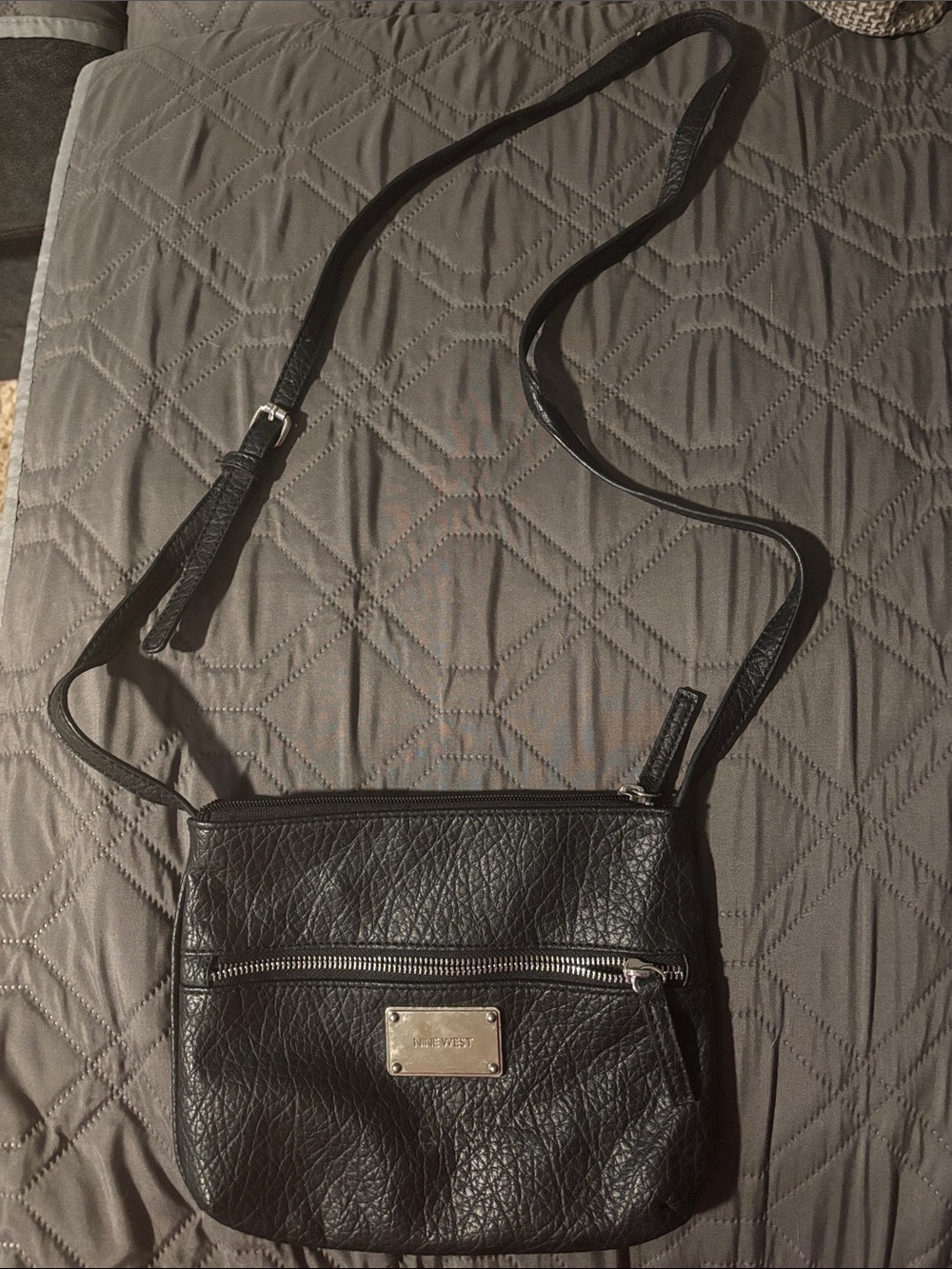 Black Crossbody Shoulder Bag with Front Zip Pocket
